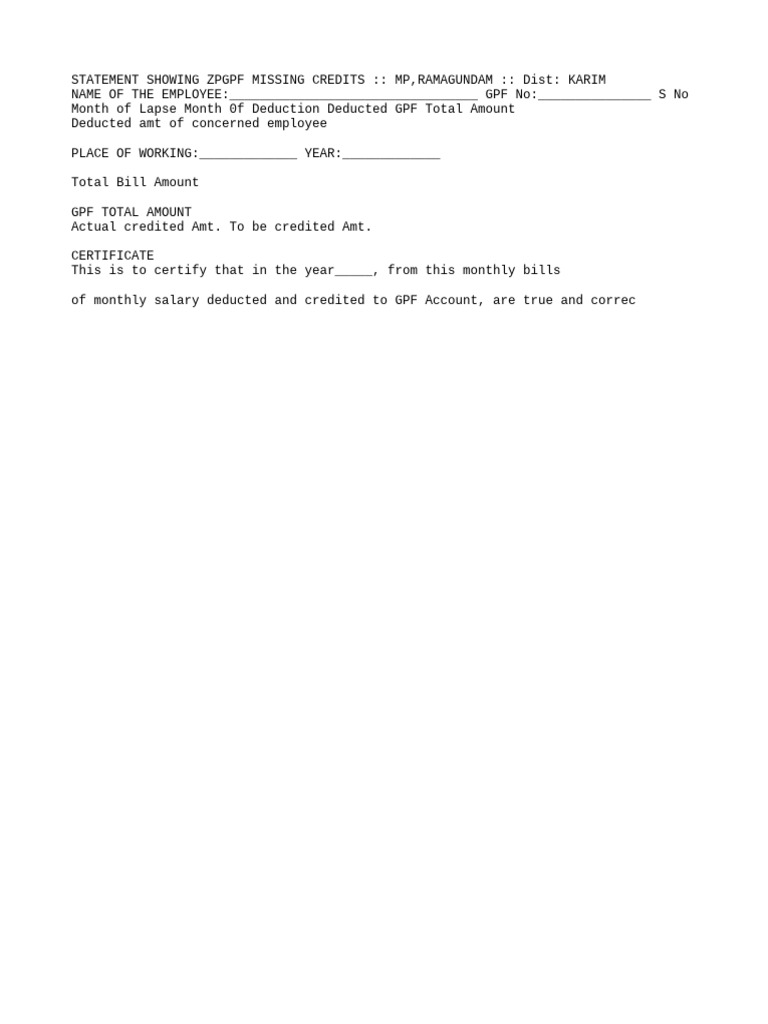 62534348 GPF Missing Credits Proforma | PDF