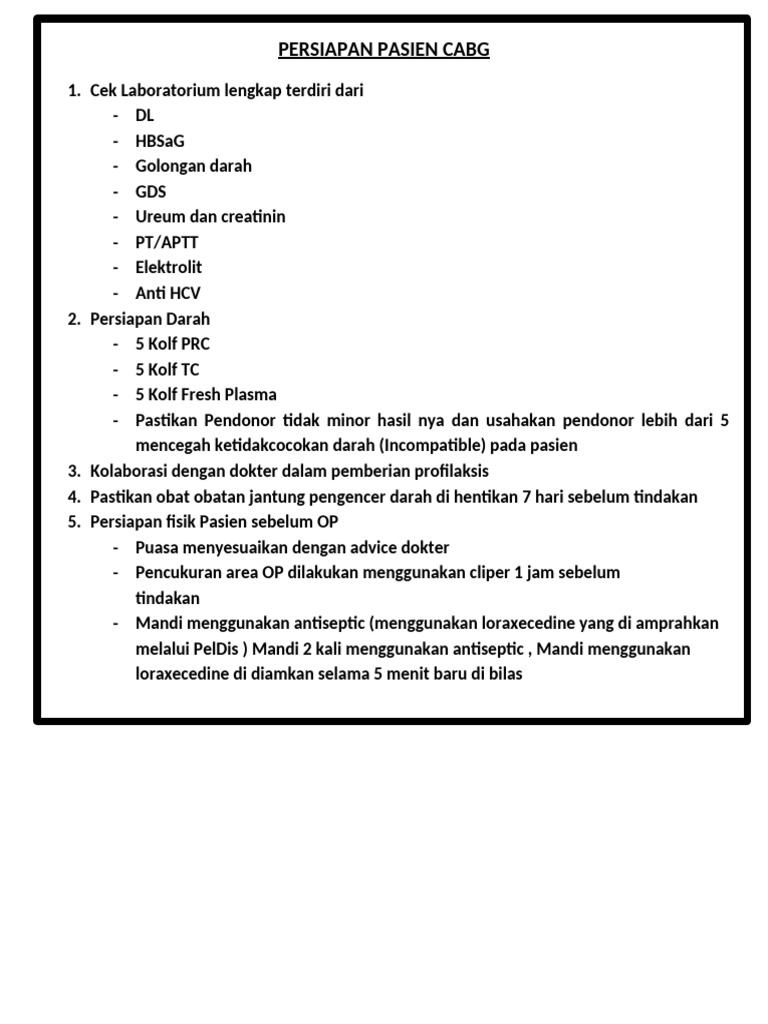 Persiapan Pasien untuk CABG | PDF