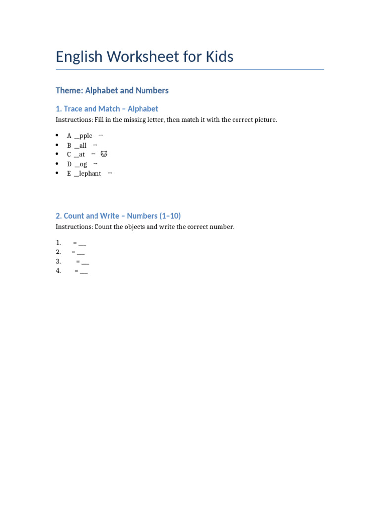 Alphabet and Numbers Worksheet | PDF