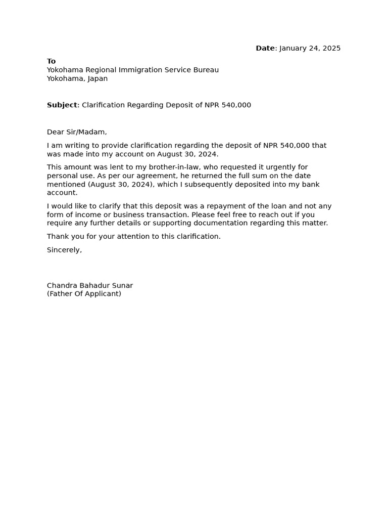 Clarification on NPR 540,000 Deposit | PDF