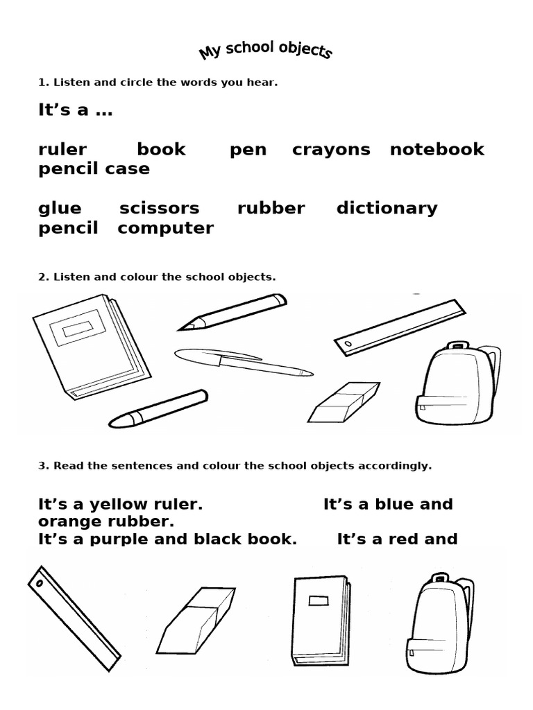 School Objects Listening And Reading Comprehension Pdf