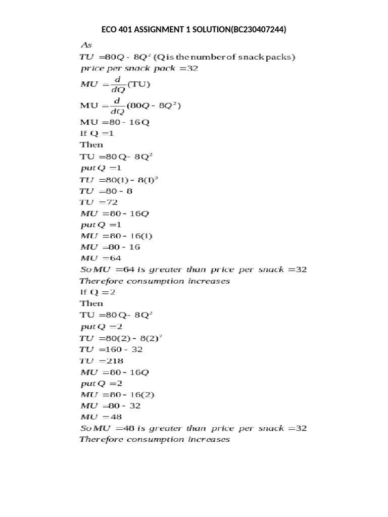 Eco 401 Assignment 1 Solution | PDF