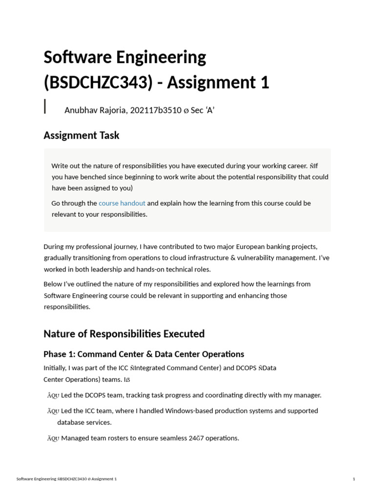 SoftwareEngineering Assignment1 202117b3510 | PDF | Software | Agile ...