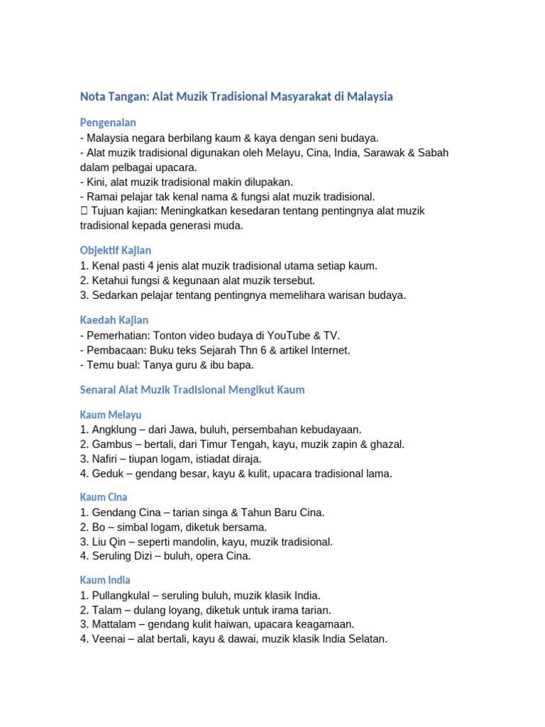 Nota Tangan Alat Muzik Tradisional | PDF