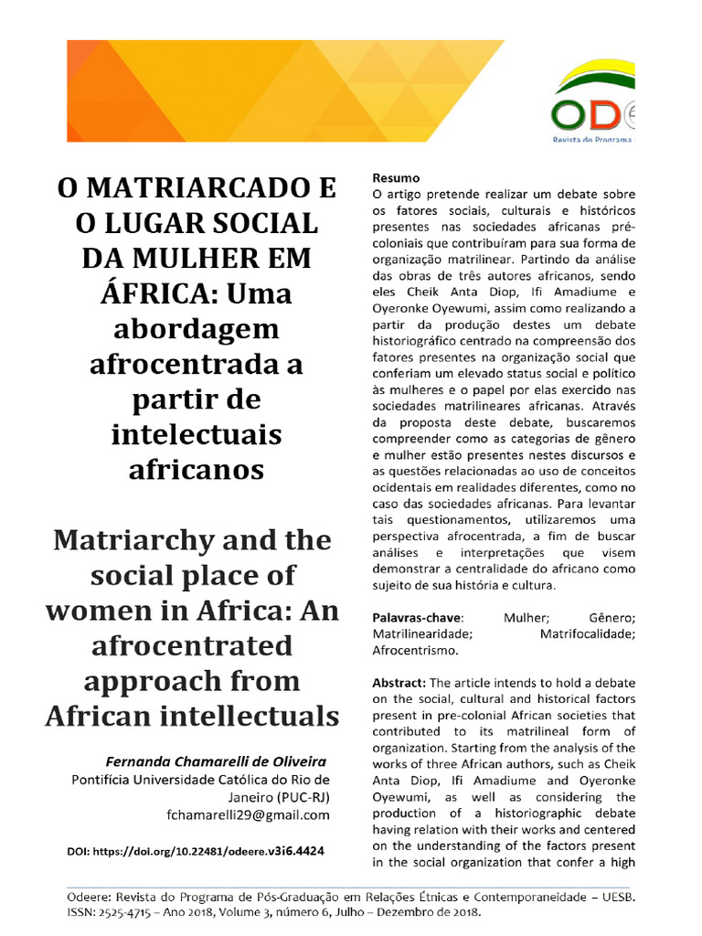 Vista Do O MATRIARCADO E O LUGAR SOCIAL DA MULHER EM ÁFRICA - Uma ...