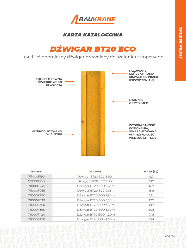 Dzwigar BT20 Eco A07-24 | PDF