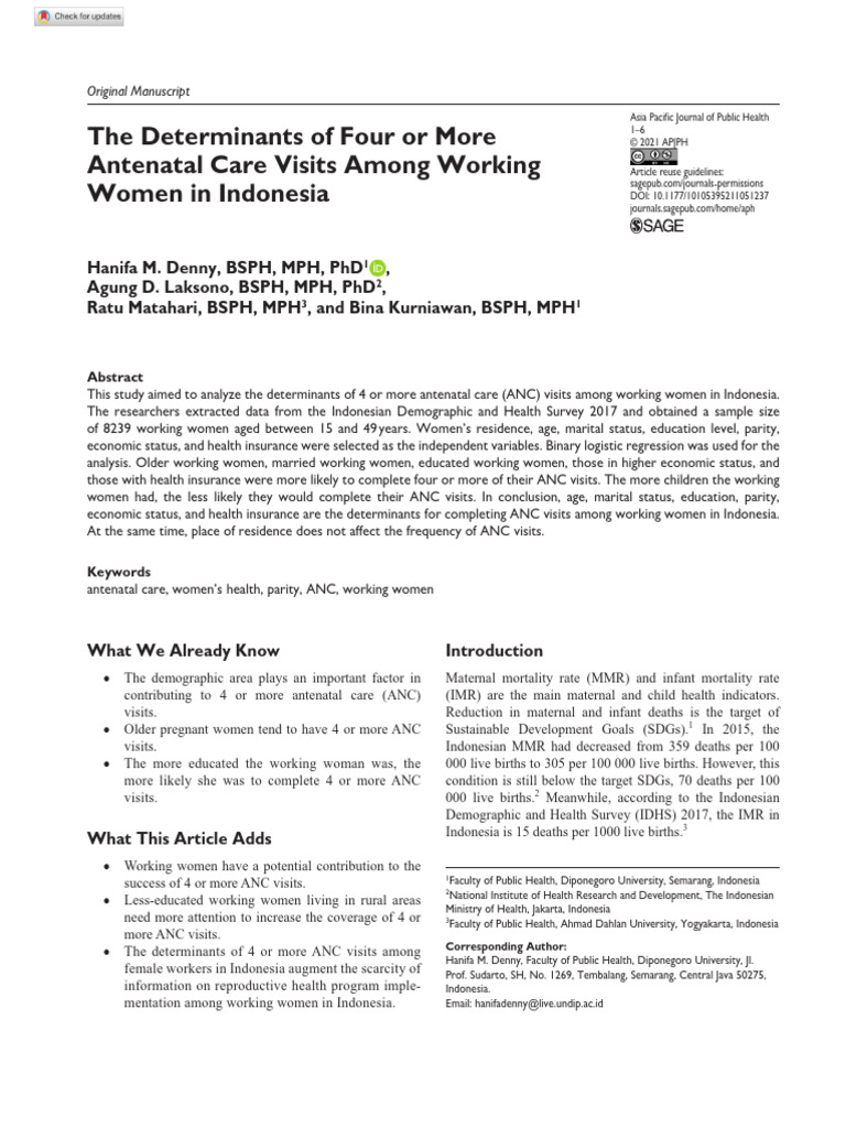 The Determinants of Four or More Antenatal Care Vi | PDF | Pregnancy ...
