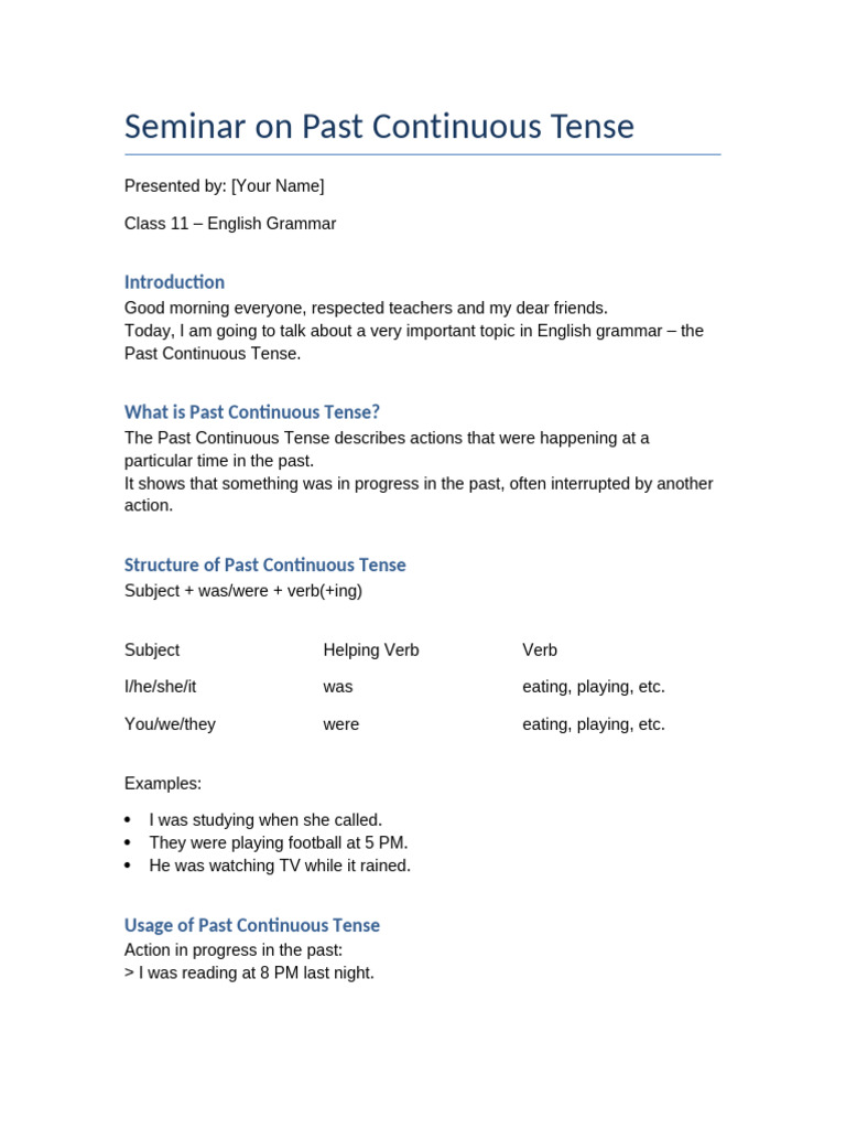 Understanding Past Continuous Tense | PDF