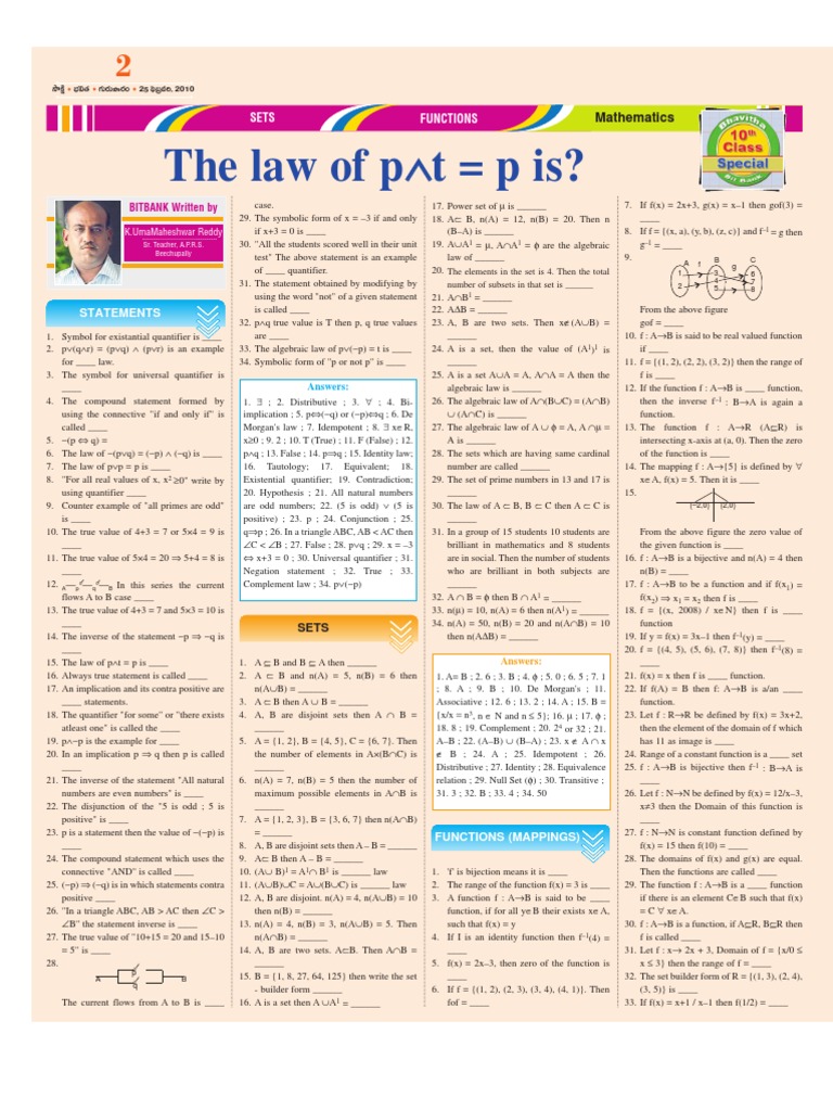 Thelawofp T P Is?: Functions Sets | PDF | Circle | Matrix (Mathematics)