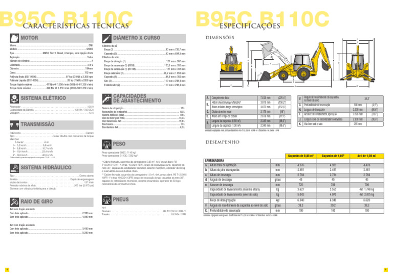 Especificações Técnicas B95C e B110C | PDF | Tração nas quatro rodas ...