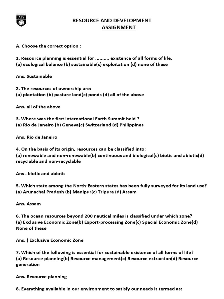Resource and Development Assignment Key | PDF | Soil | Resource