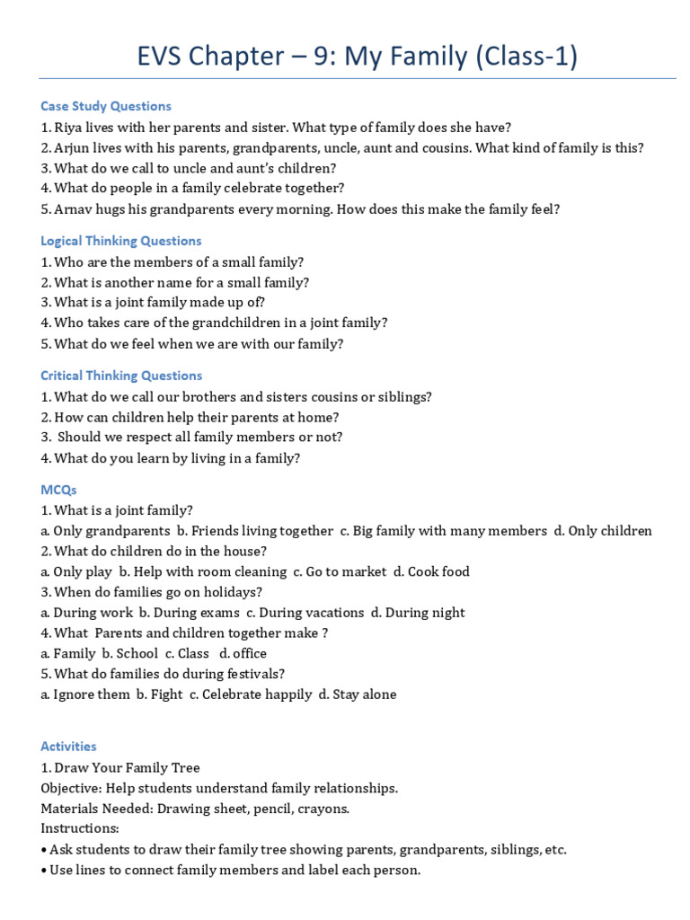My Family: A Class 1 Overview | PDF | Grandparent