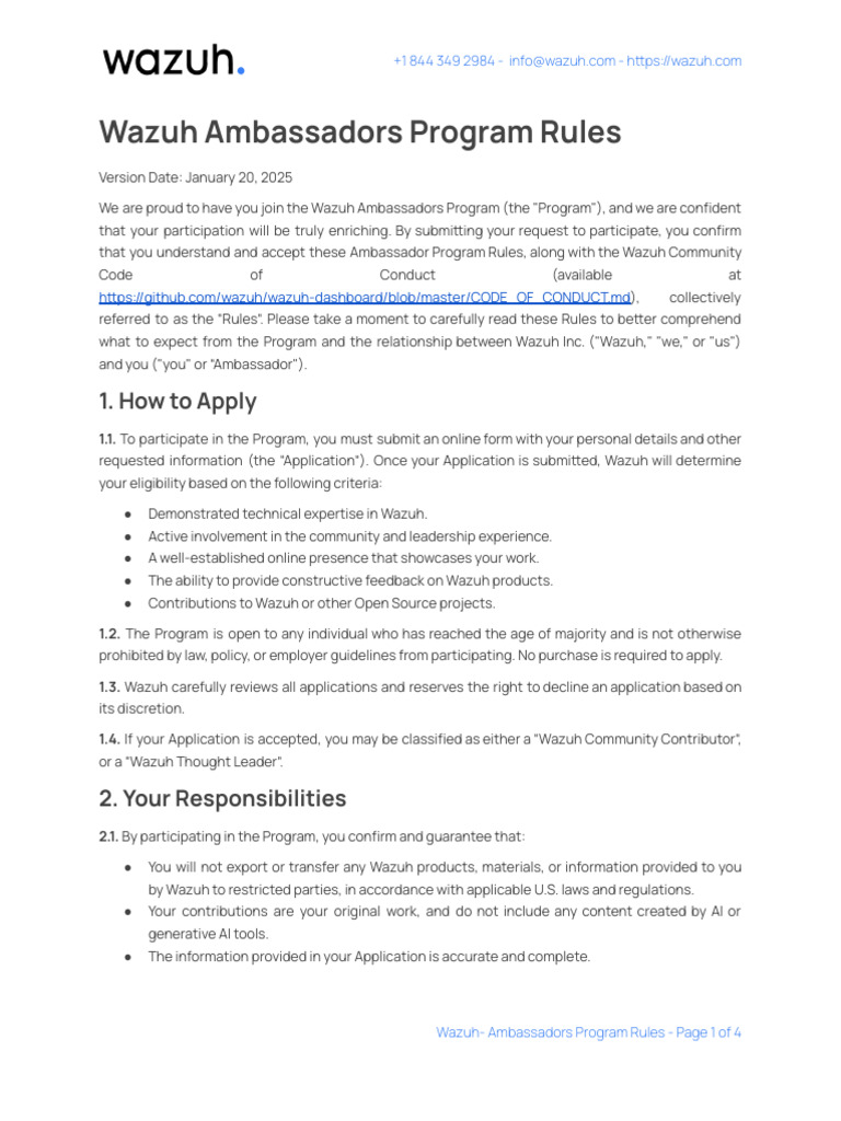 Wazuh Ambassador Program Guidelines | PDF | Implied Warranty | Damages