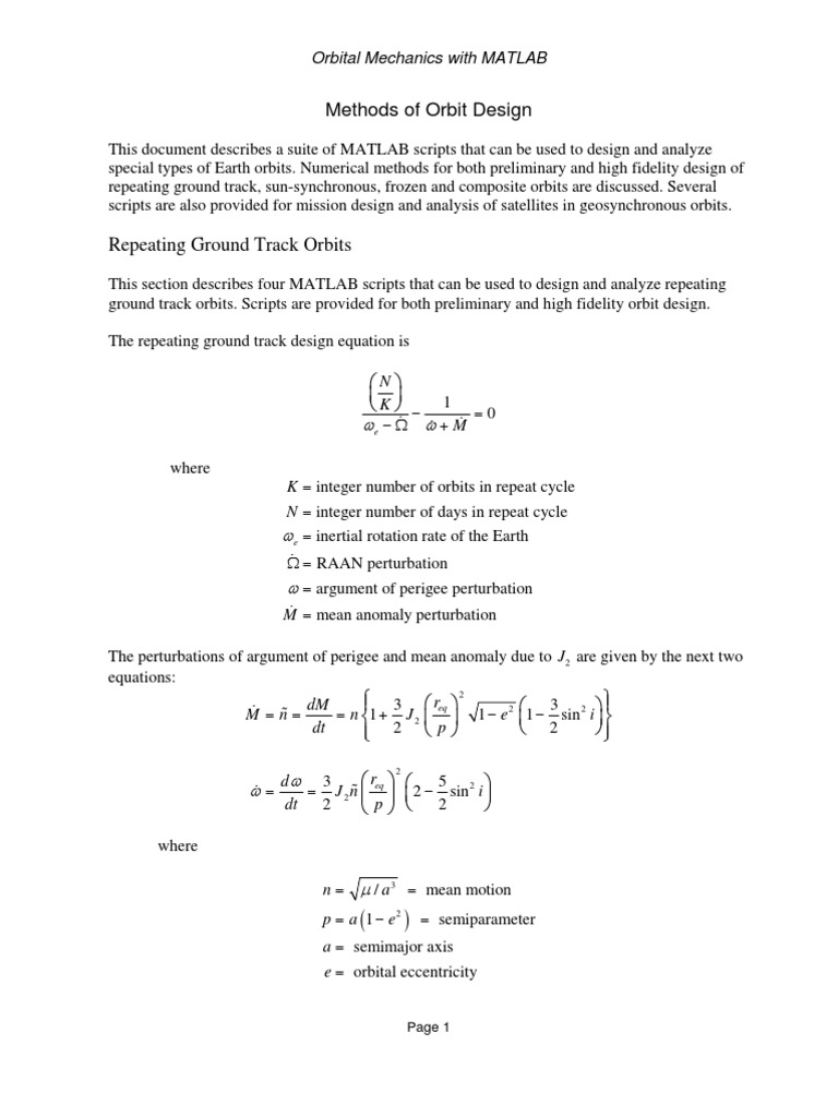 MATLAB Scripts for Orbit Design | PDF | Orbit | Longitude