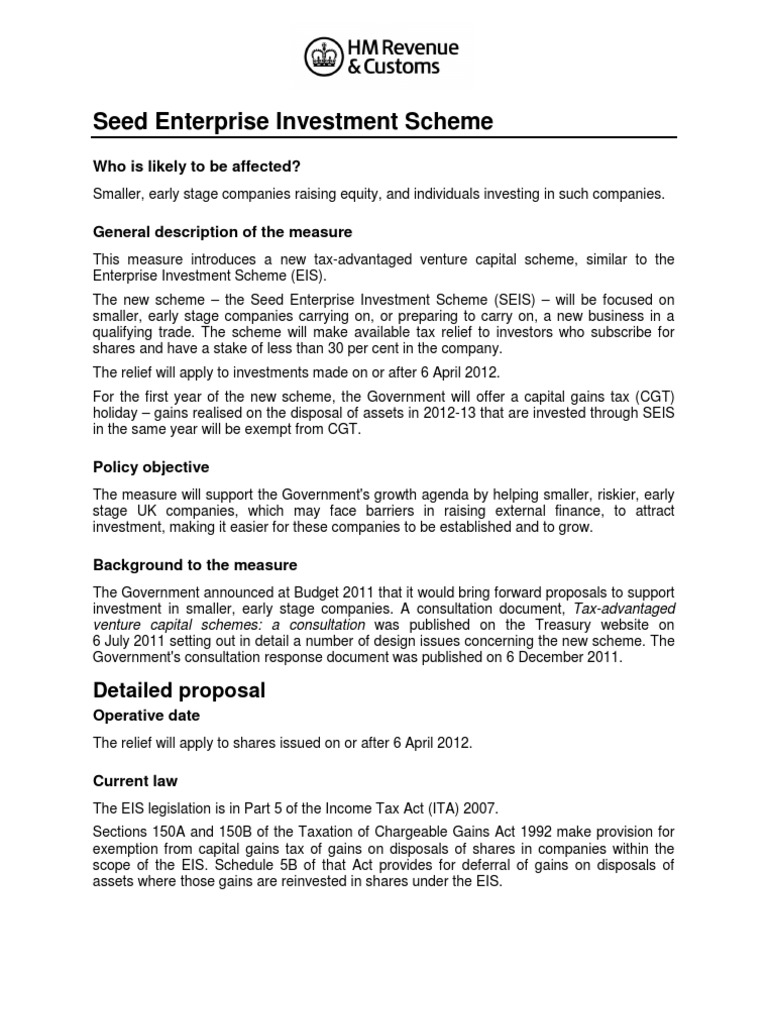 SEIS: Tax Relief for Early Investors | PDF | Partnership | Investor