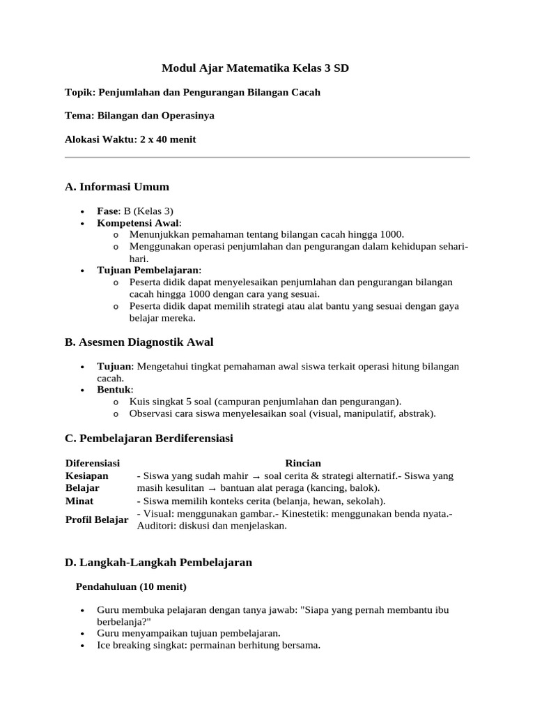 Modul Ajar Matematika Kelas 3 SD | PDF