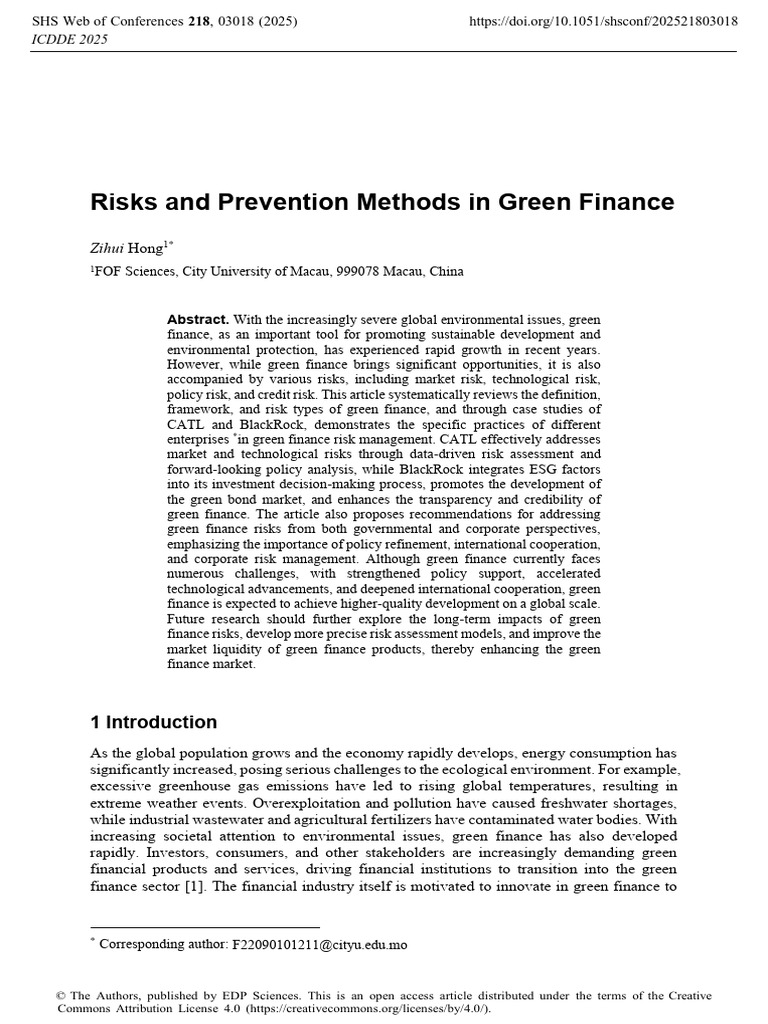Risks and Prevention Methods in Green Finance | PDF | Black Rock | Risk