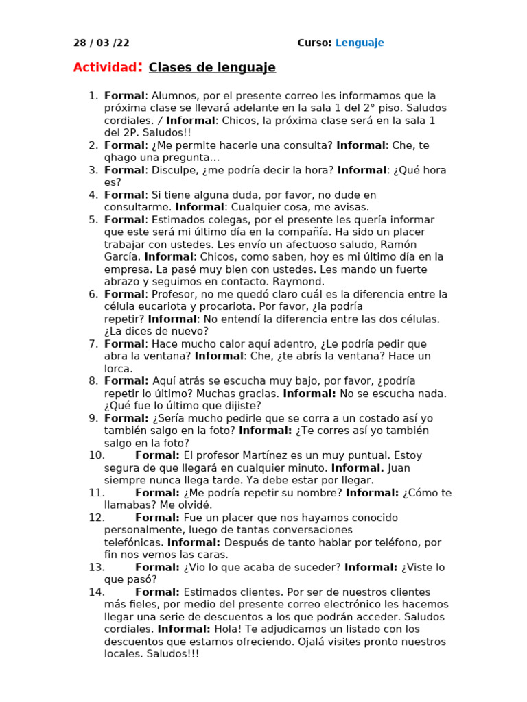 Ejemplos de Frases Informales | PDF