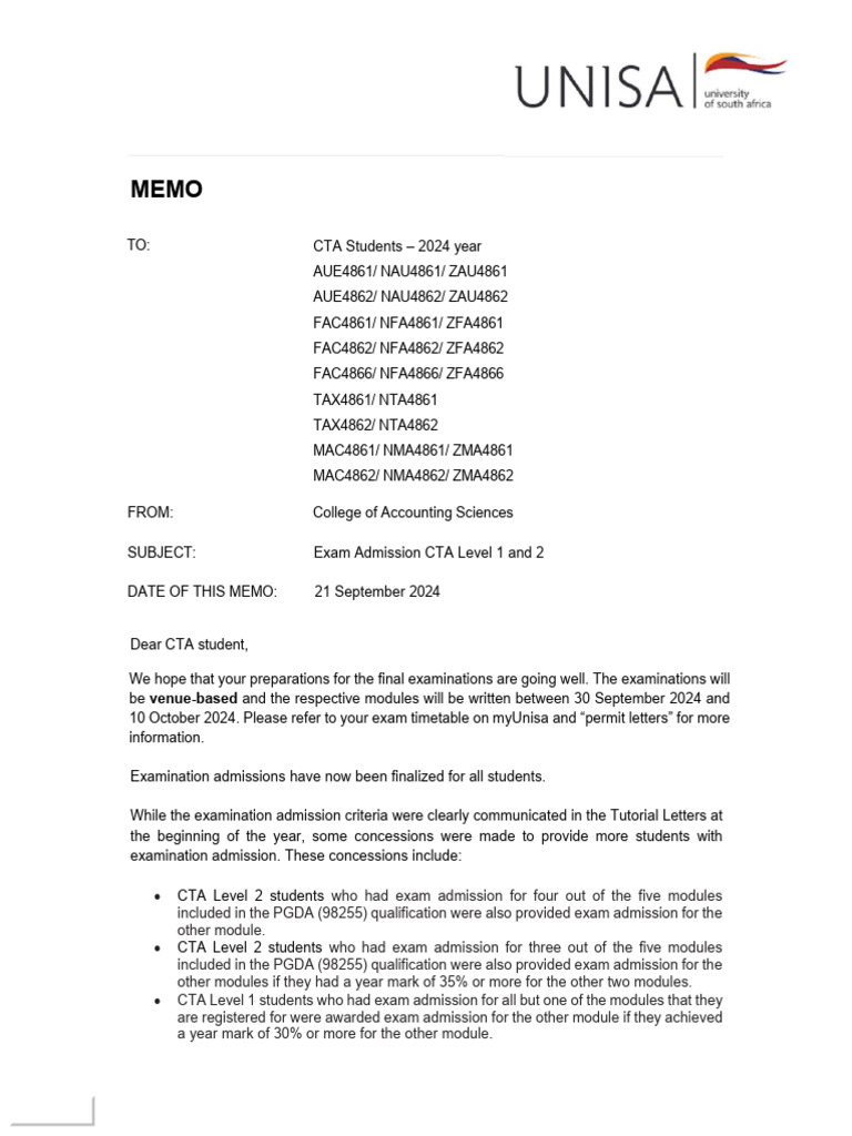 Student Communication - Exam Admission CTA Level 1 and 2 | PDF ...