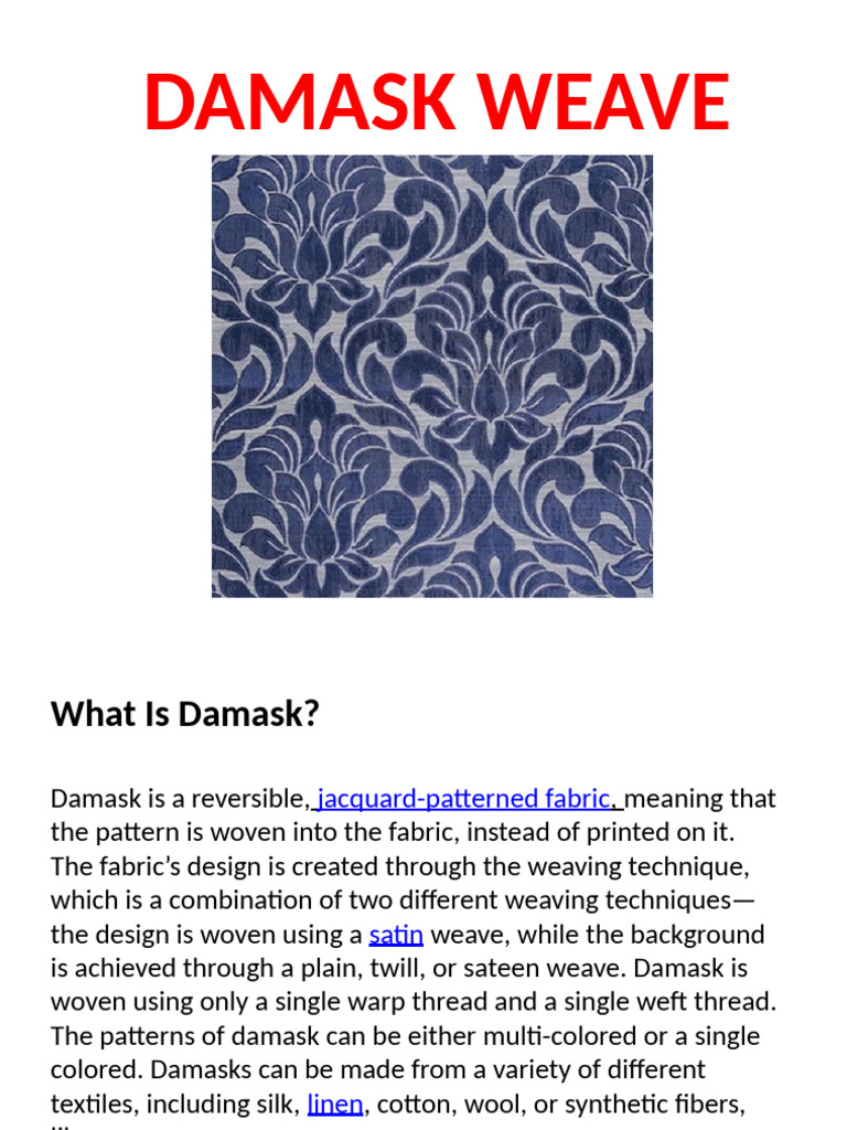 Understanding Damask Fabric and Weaving | PDF | Weaving | Loom