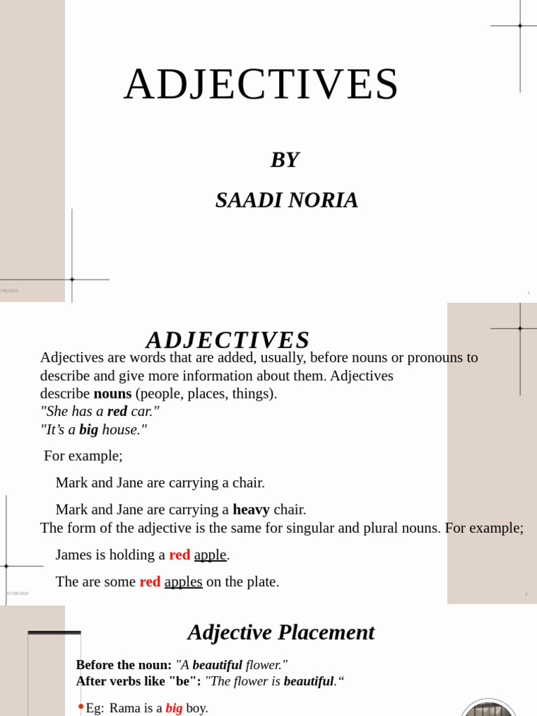 Understanding Adjectives: Types & Usage | PDF | Adjective | Noun