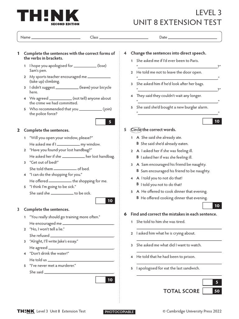 Level 3 Unit 8 Extension Test | PDF
