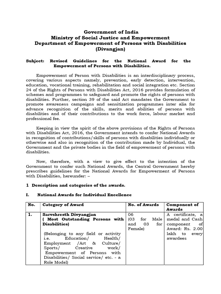National Awards for Disabilities 2025 Guidelines | PDF | Physical ...