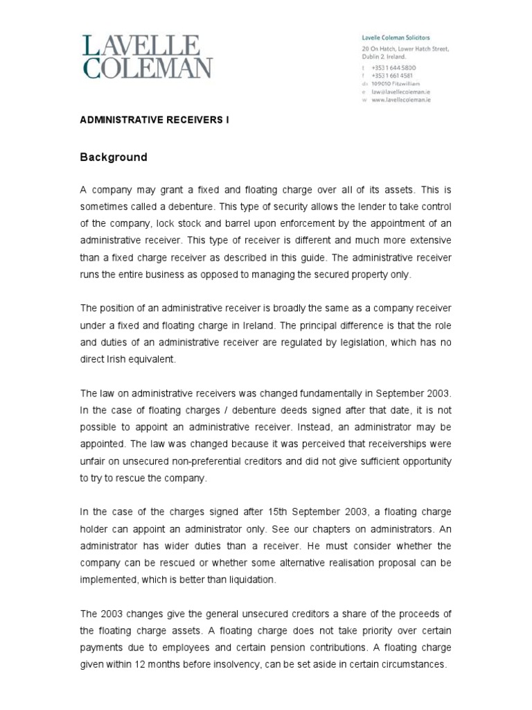 Administrative Receivers I PDF Receivership United Kingdom