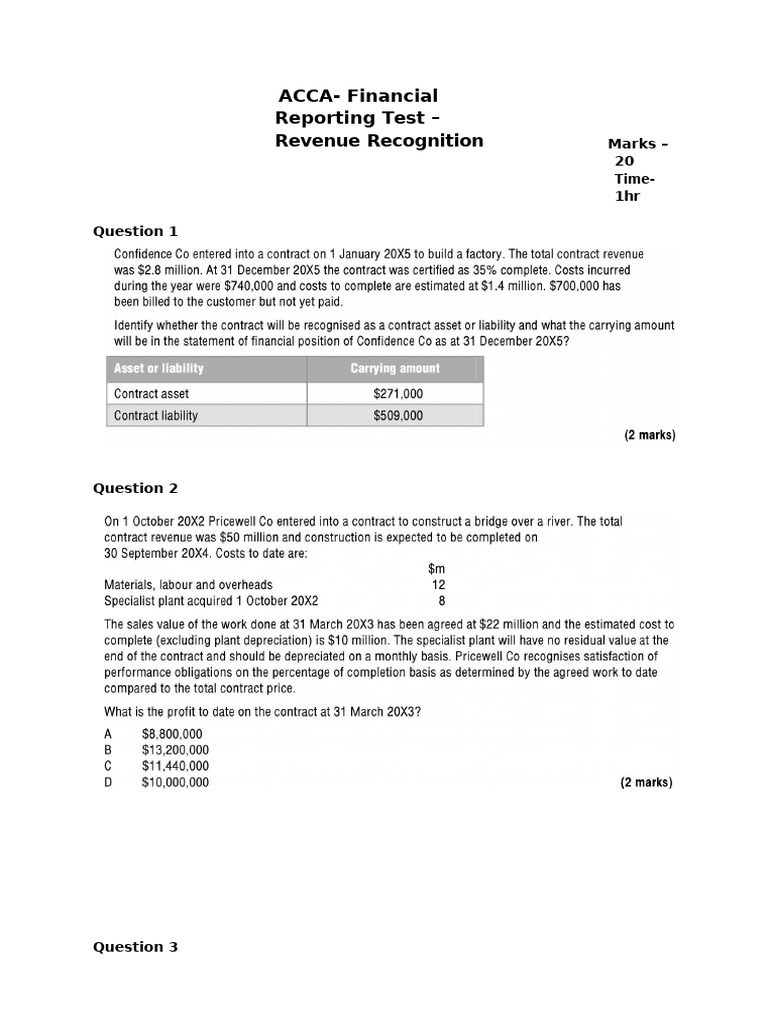 Revenue Recognition Test Guide | PDF
