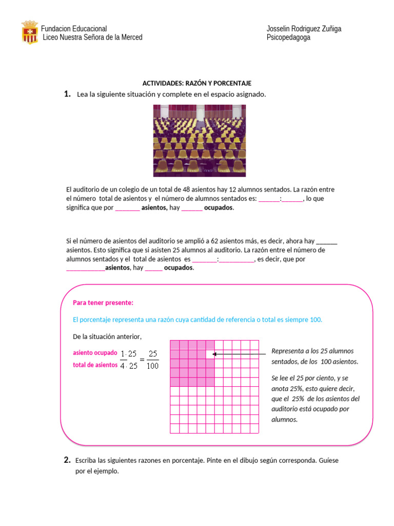 Actividades de Razón y Porcentaje Escolar | PDF | Porcentaje