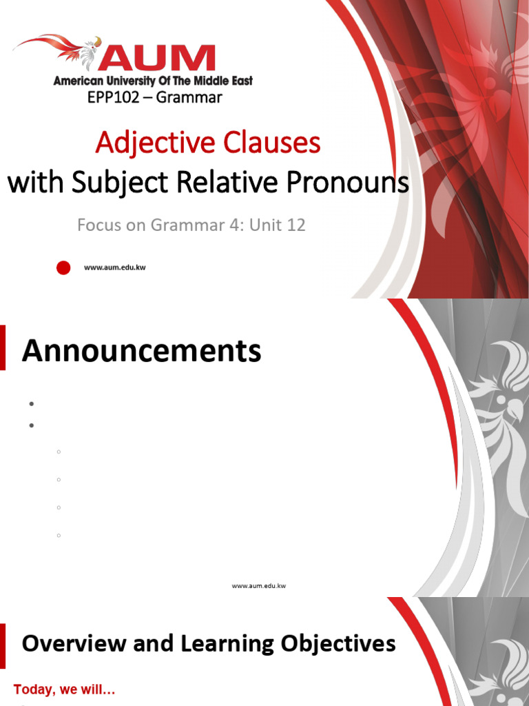 Adjective Clauses: Grammar Guide | PDF | Subject (Grammar) | Linguistic ...