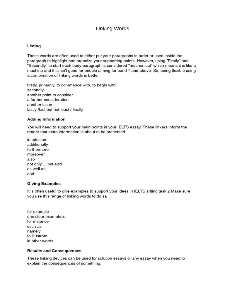 Essential Linking Words for IELTS Writing | PDF
