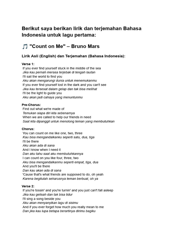 Lirik dan Terjemahan Lagu Populer | PDF