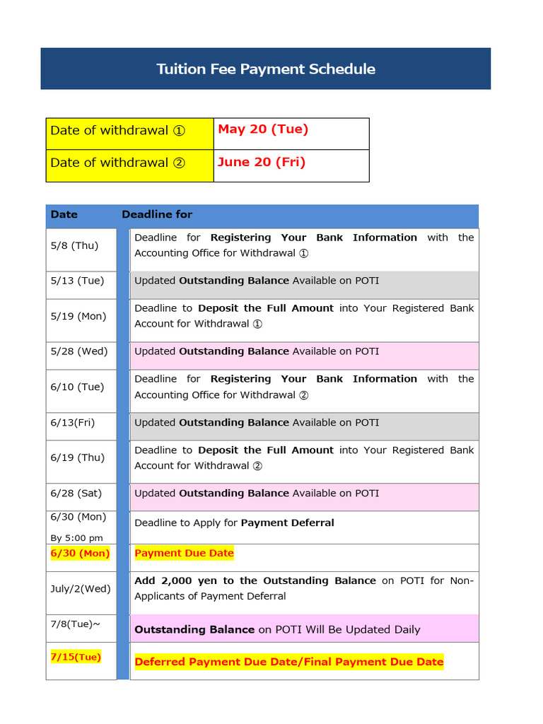 25 Spring Tuition Fee Payment Schedule | PDF