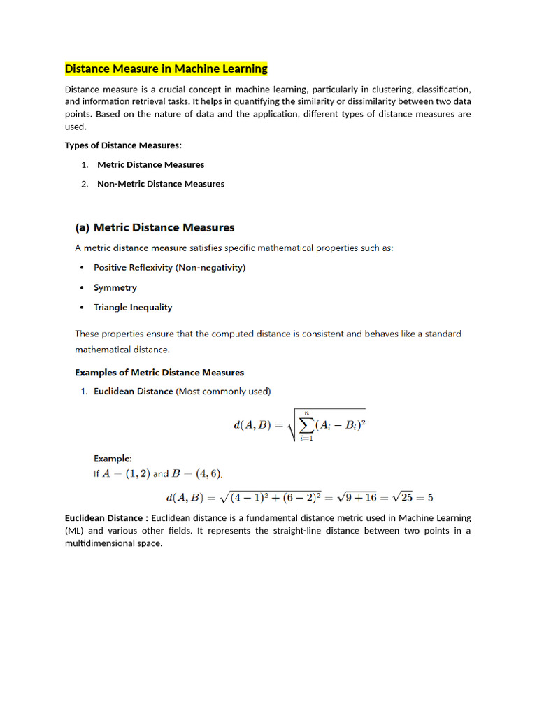 Distance Measures in Machine Learning | PDF | Statistical ...