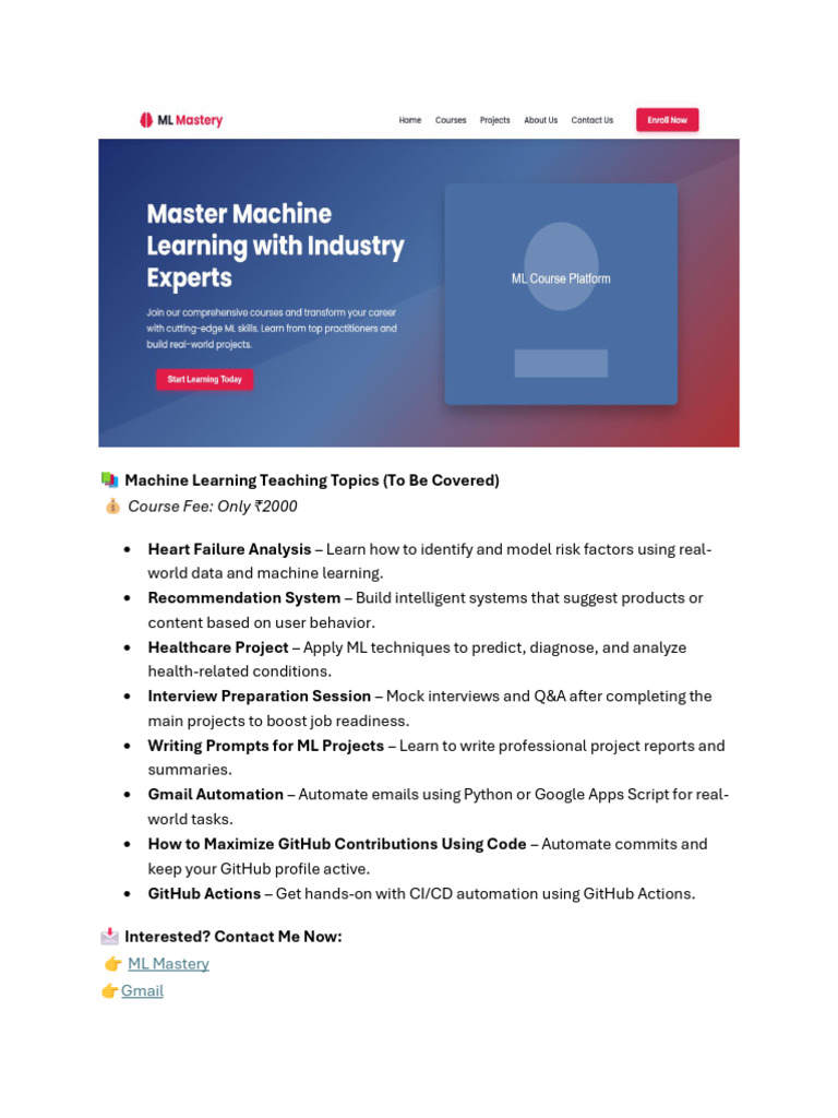 ? Machine Learning Teaching Topics (To Be Covered) ? Cours | PDF