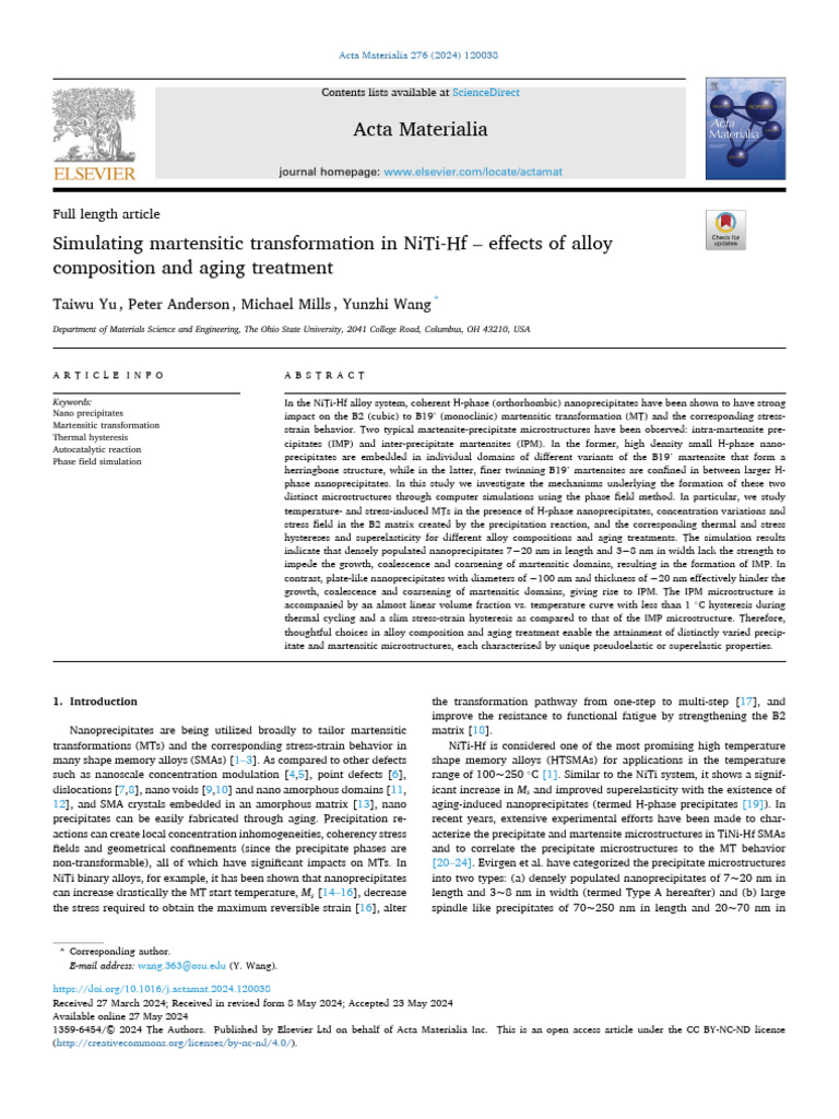 Ti Ni HF Martensite Transformation | PDF | Shape Memory Alloy | Physics