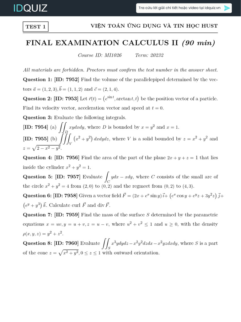 Calculus II Final Exam Solutions | PDF | Curvature | Geometry