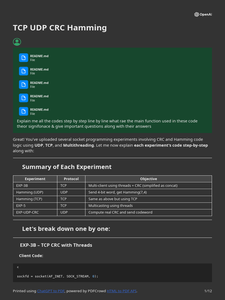 TCP and UDP CRC Experiments Overview | PDF | Computing | Internet Protocols