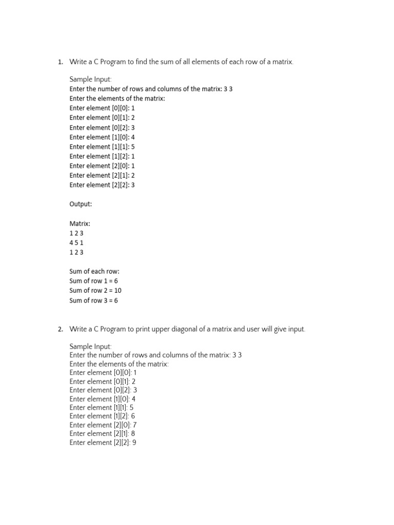 C Programs for Matrix Operations | PDF