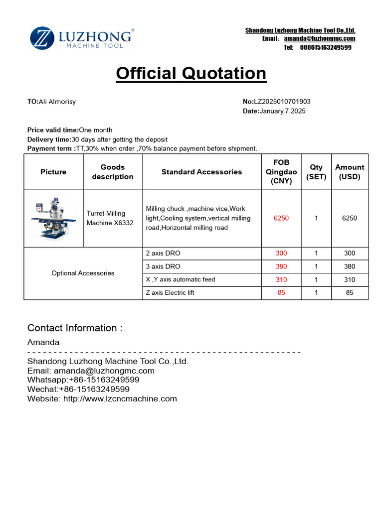 1.turret Milling Machine X6332 Quotation | PDF | Mechanical Engineering ...