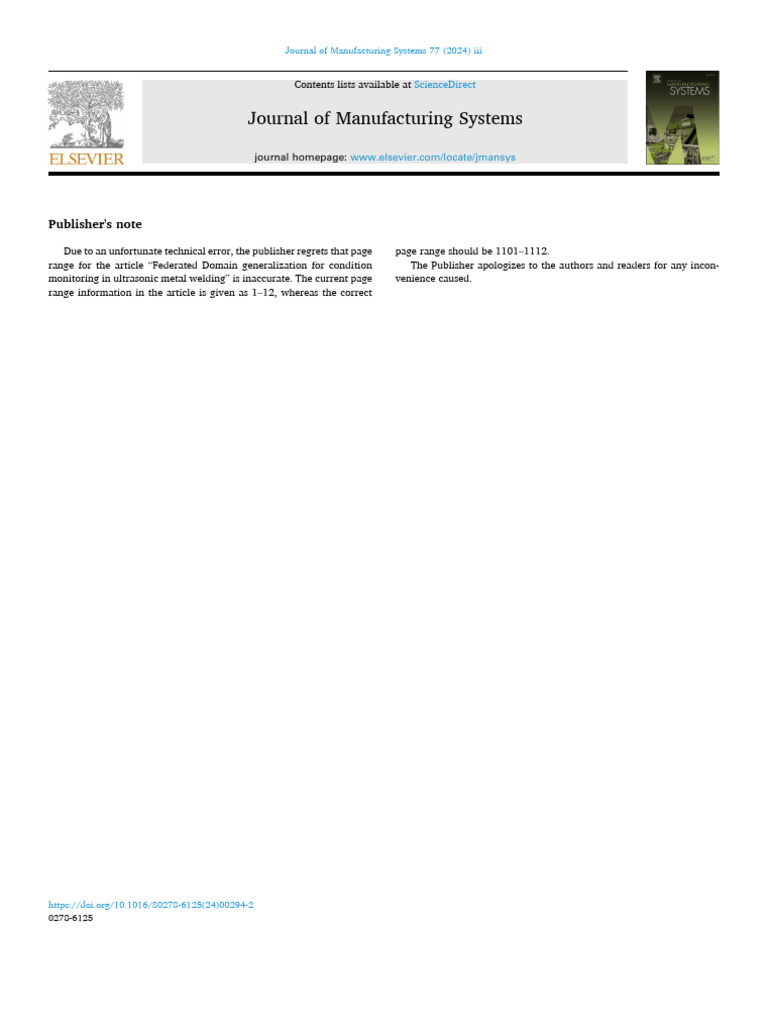 Publisher S Note 2024 Journal of Manufacturing Systems | PDF