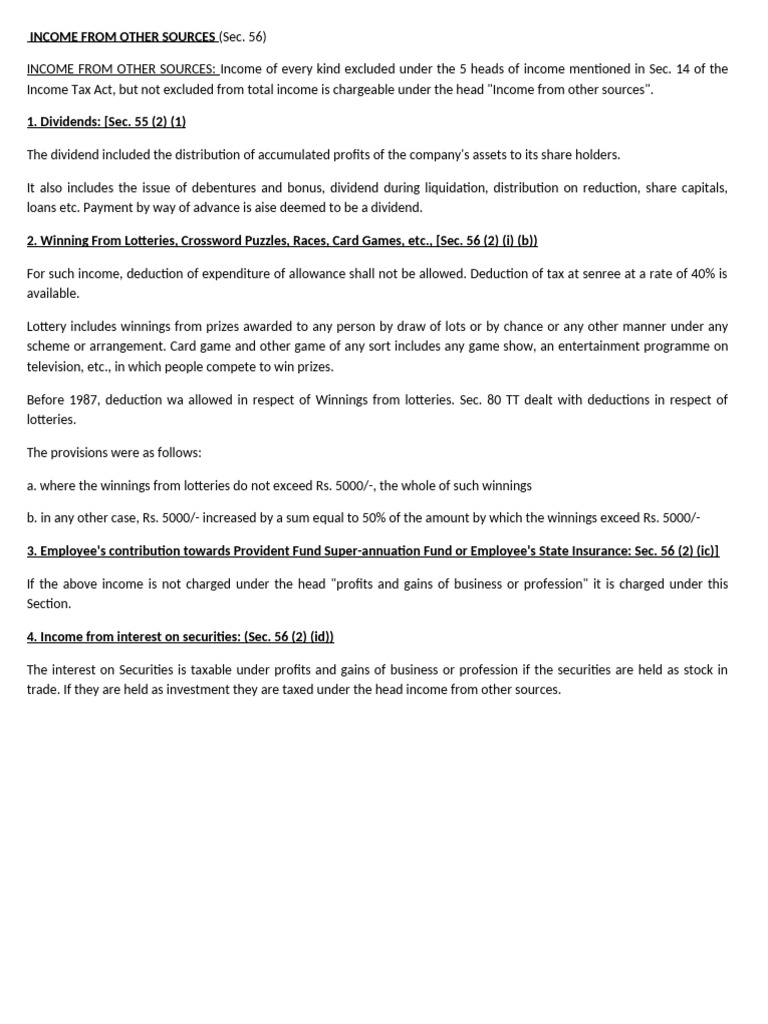 Income from Other Sources Explained | PDF
