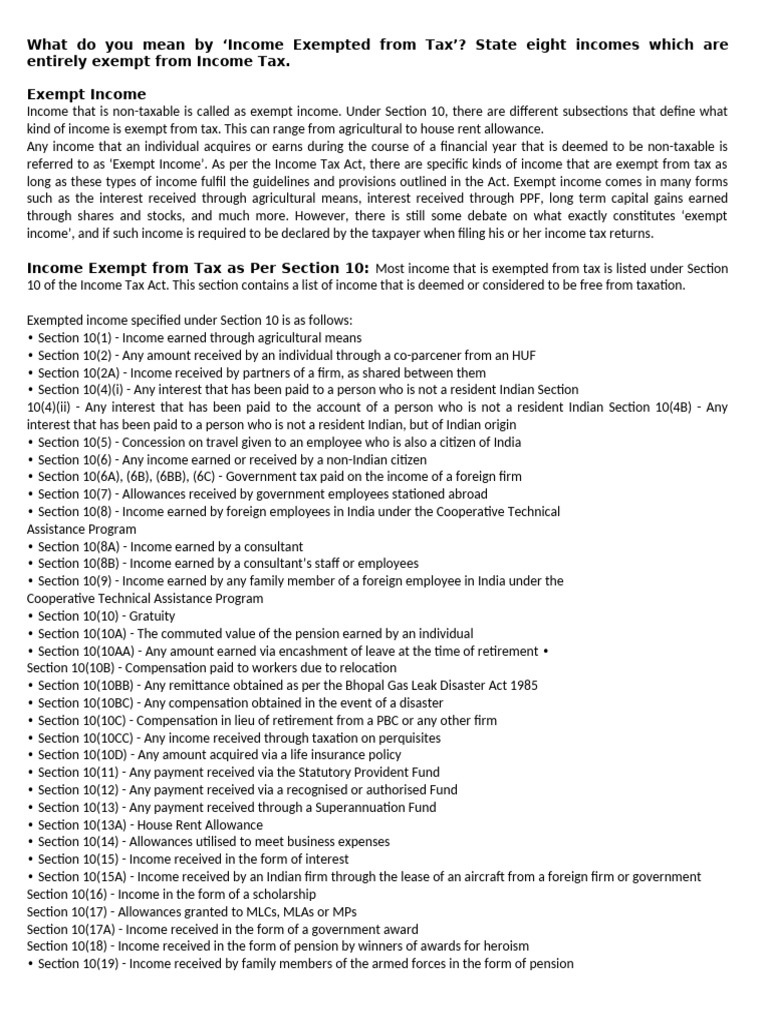 Income Exempted From Tax | PDF | Taxes | Income Tax