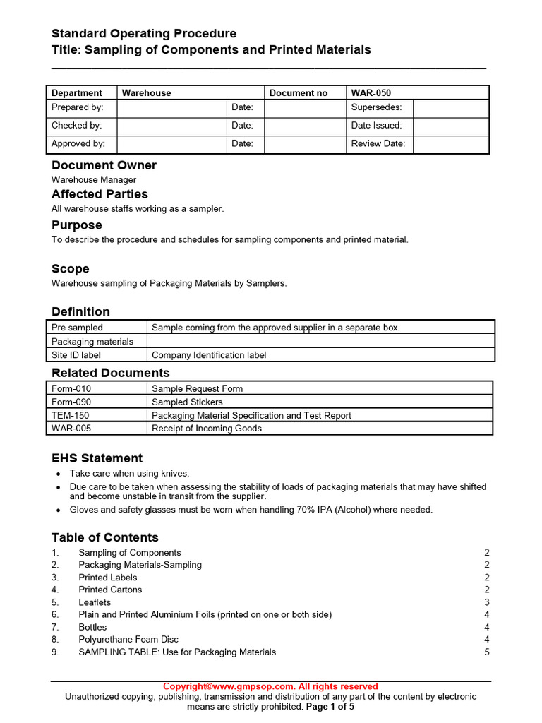 Component and Material Sampling SOP | PDF