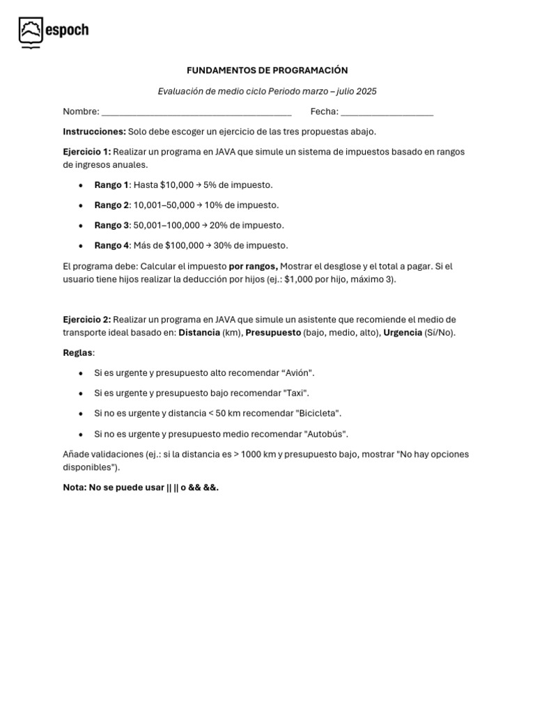 Ejercicios de Programación en JAVA | PDF