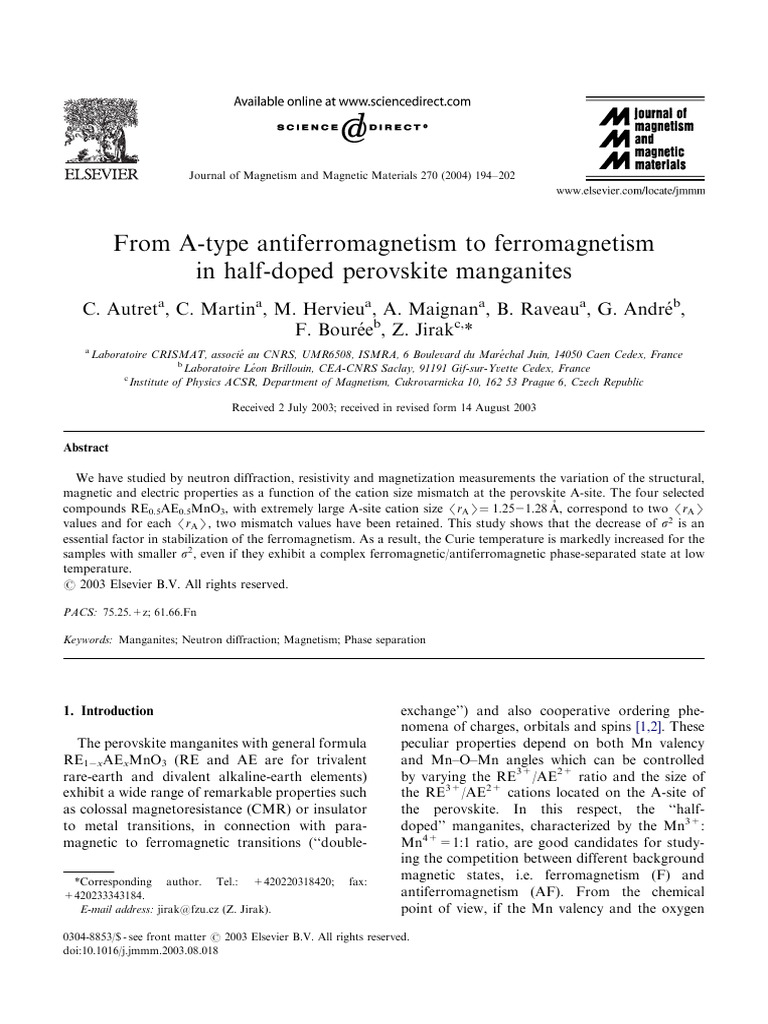 From A Type Antiferromagnetism To Ferrom | PDF | Ferromagnetism | Magnetism