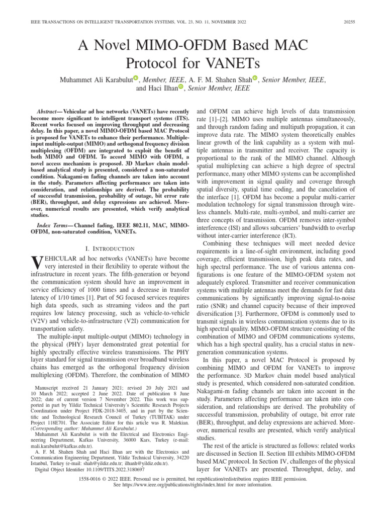 A Novel MIMO-OFDM Based MAC Protocol For VANETs | PDF | Mimo ...