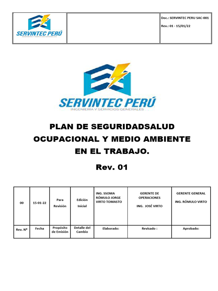 Plan de Seguridad y Salud Ocupacional | PDF | Seguridad y salud ...