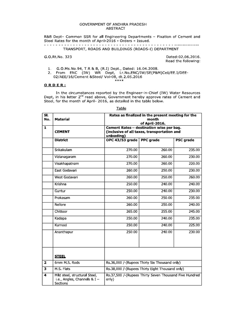 04-2016 - Cement & Steel Rates | PDF